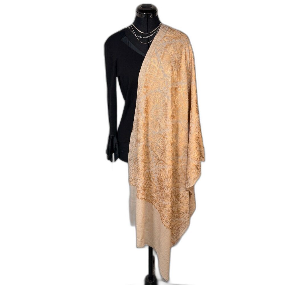 Cream Gold Metallic Paisley Jacquard Shawl Wrap
